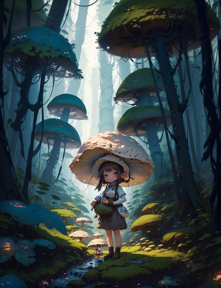 04826-610758646-mushrooms forest, 1girl, chibi_ illustration.media,   , masterpiece, best quality,.png